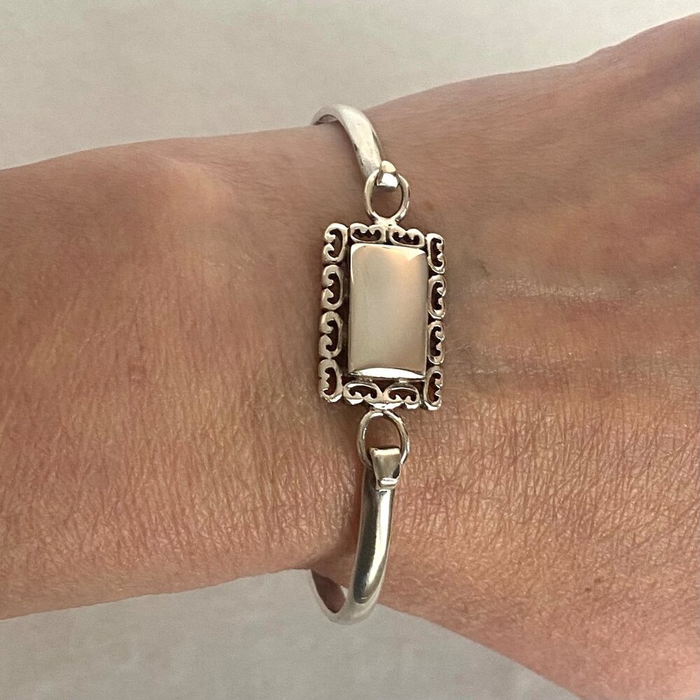 Sterling Silver 925 Blank Engraveable ID Rectangular Bangle Bracelet Sz 6.75"